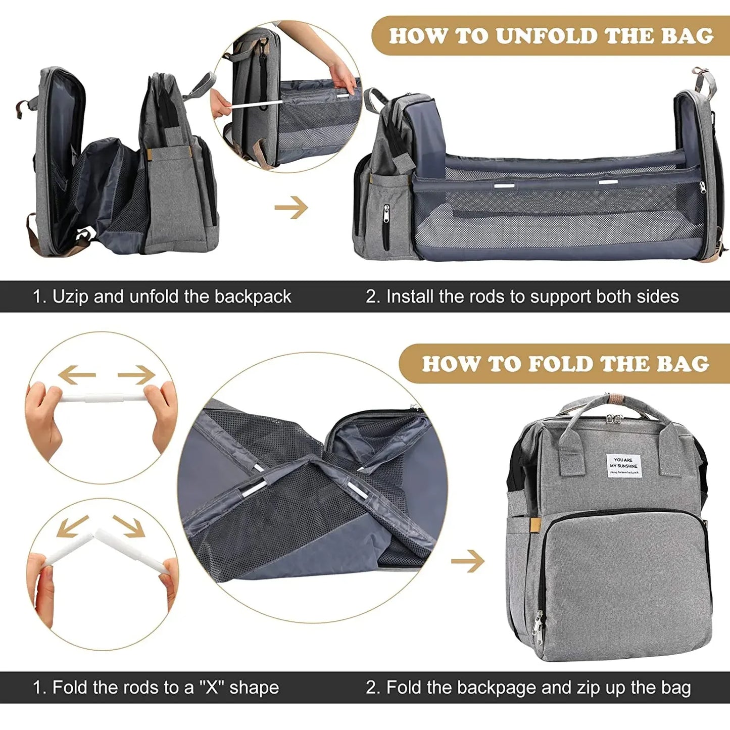 Foldable Diaper Bag Travel Backpack