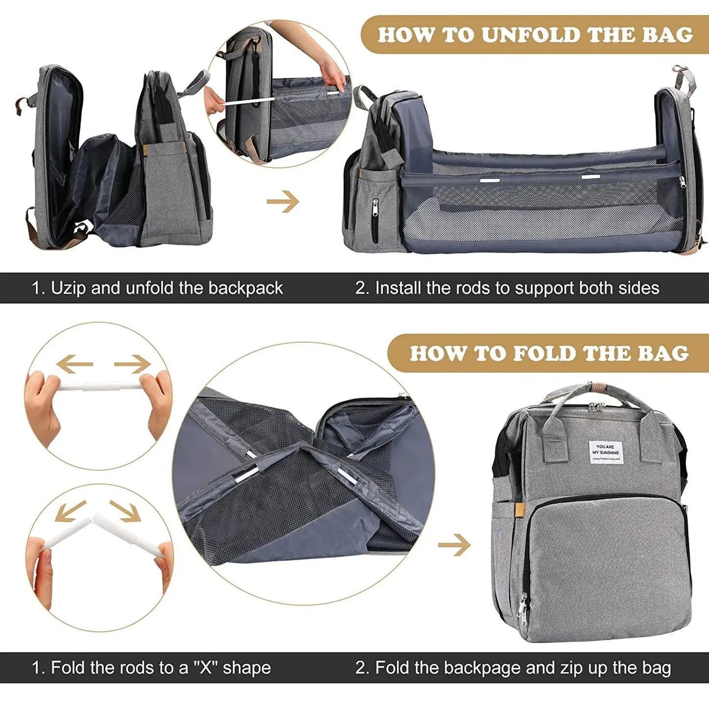 Foldable Diaper Bag Travel  Backpack